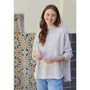 Frank & Eileen Effie Triple Fleece Funnel Neck Capelet Top Gray Cotton Large